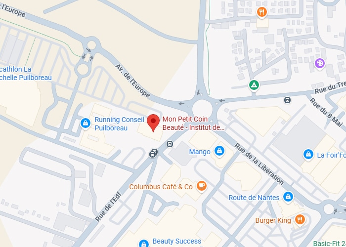 Localisation Mon Petit Coin Beauté et commerces à Puilboreau Plan de Puilboreau affichant Mon Petit Coin Beauté, Running Conseil et commerces autour de la Rue de la Libération.